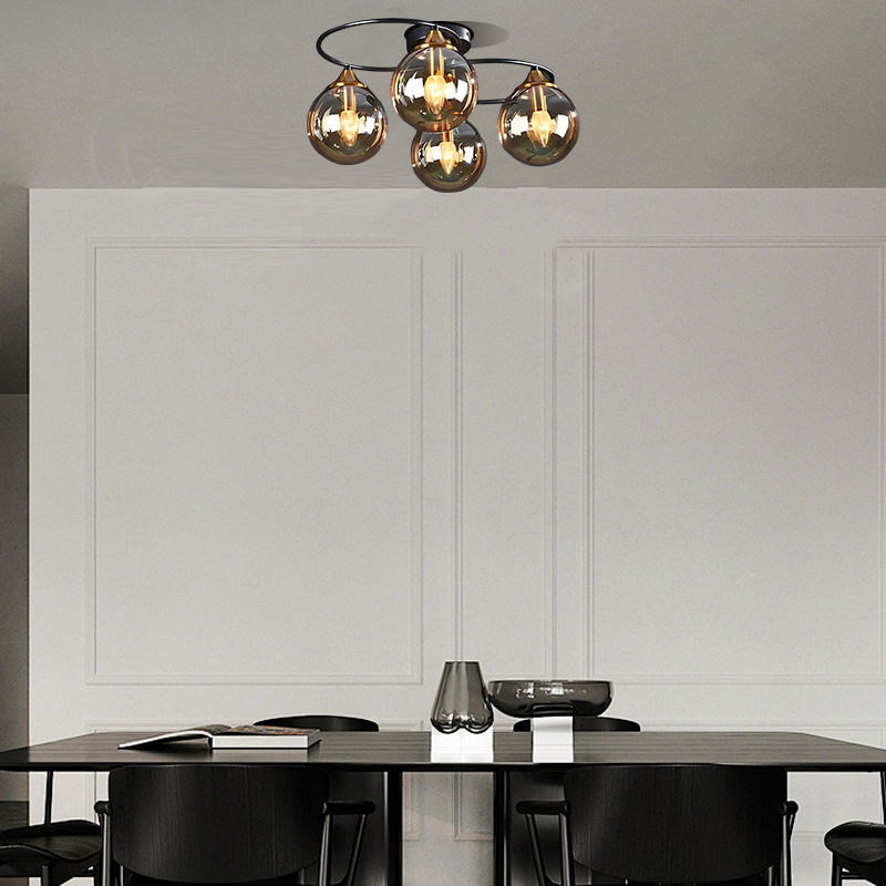 Modern Bubble Amber 4-Head Ceiling Light for Bedroom